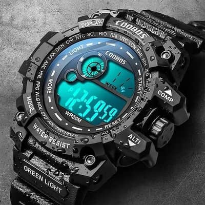 MENS SPORTS WATCH -BLACK & BLUE,1pc WATER RESISTANT,LONG BATTERY LIFE