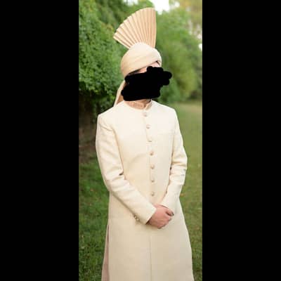Groom Sherwani+Kulla+Shoes | Self Print & Embroidered | Elegant