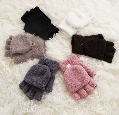 Autumn and Winter Gloves Coral Fleece Flip Half Finger Gloves