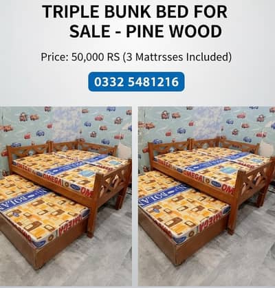 Kids bed | Triple bunk bed | Pure Pine wood bed | kids furniture
