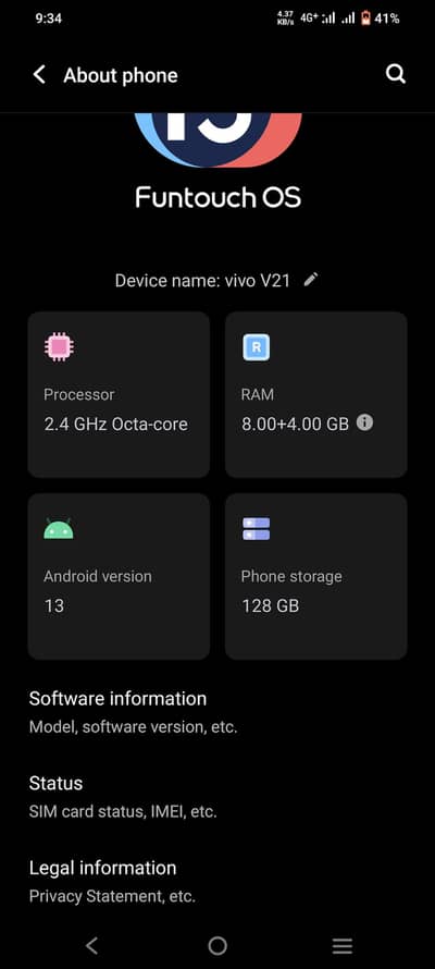 vivo v 21 for sele just 17000 jist panal. change haii baki all ok