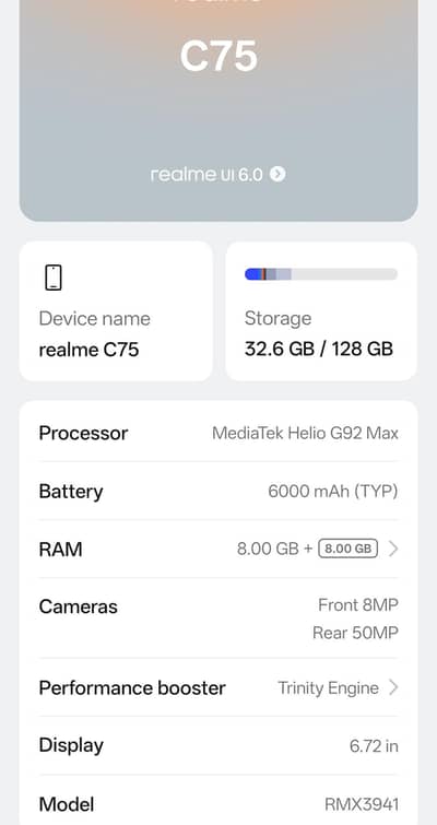 realme c75 brand new 8+(8)/128