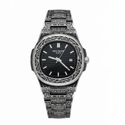 Philippe Texture Watch – Silver Finish | Black Dial | Premium Style