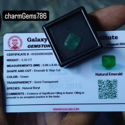 Natural Emerald semi transparent with lab certificate & moissanite rin