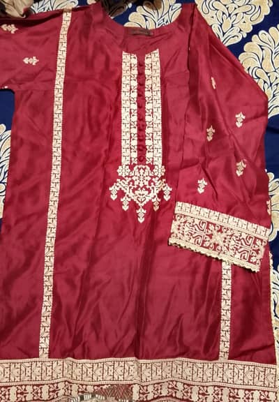 beautiful red 3 piece with golden embroidery