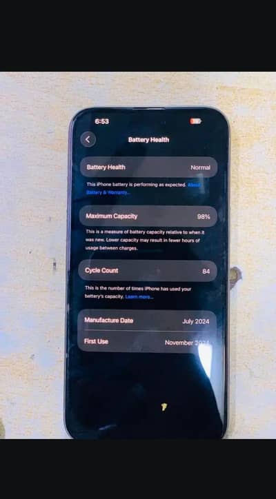 Iphone 15 pro max Battery 98  Cycle count 87 Colr. Titanium