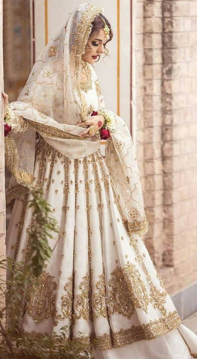 Bridal Dress | Walima Dress| Nikkah Dress | Elegant Ivory & Gold Maxi