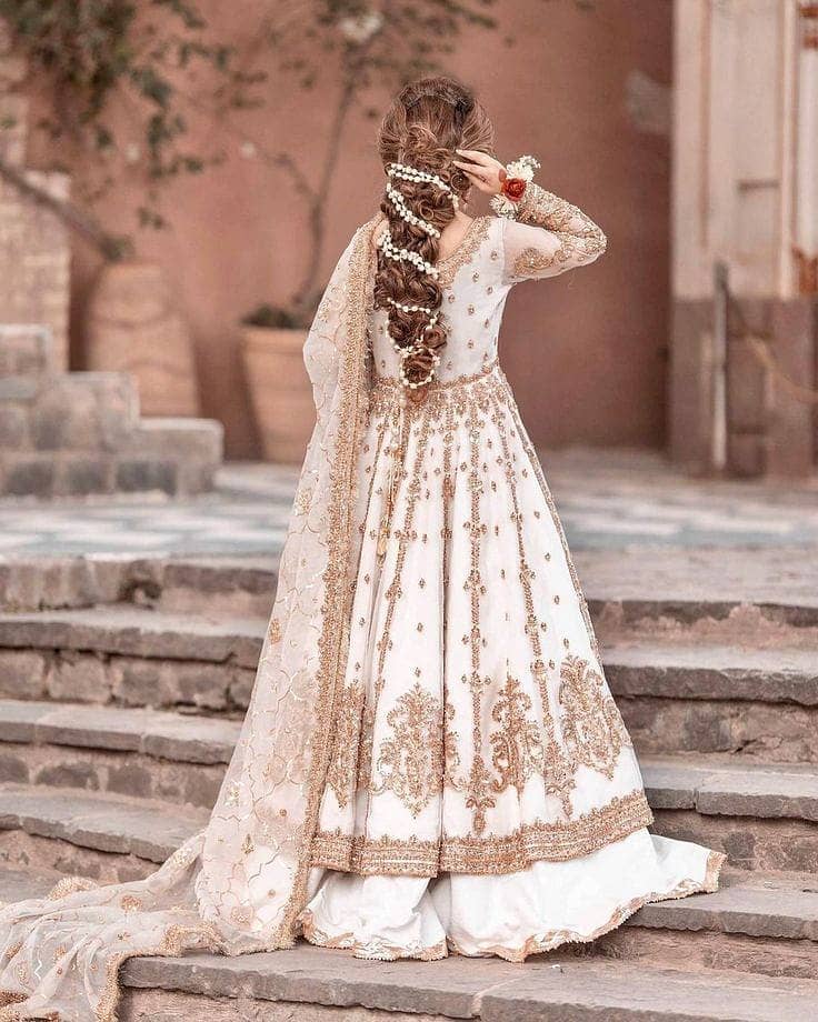 gold walima dress Traditional Pakistani Bridal Dress in Golden Maxi Style Online MEDIUM main image 0