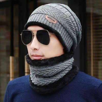 2pc Winter Cap Beanie Hat Cap Neck Warmer, Free Delivery