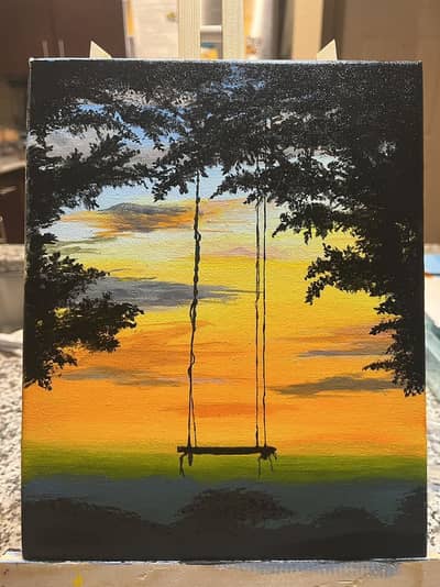 Handmade PaintingGolden Memories on a Swing