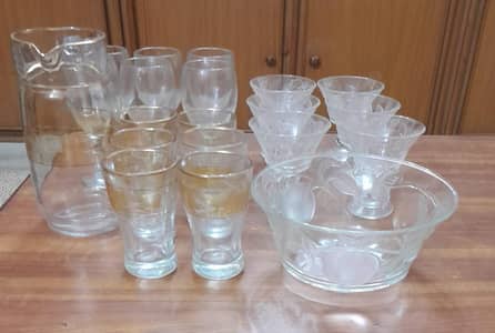(1) Jug & Glass set, (1) Ice cream set, (1) Glass set