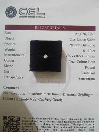 11 cent Natural Diamond with certificate
