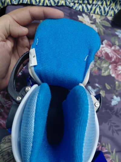 blue skating shoes in line