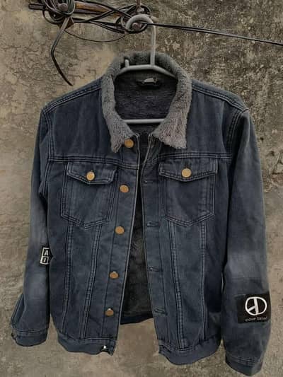 Men full inner Denim Fur Jacket (Size: Medium)