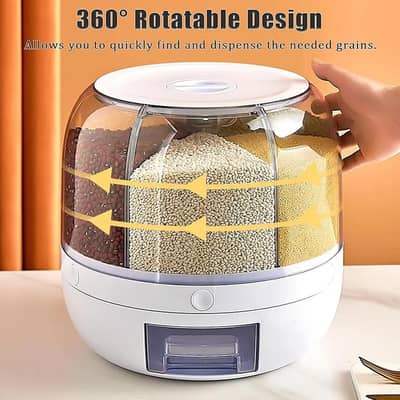 Rotating Grain Dry Food Dispenser Countertop - 6 Grids Cereal Tank