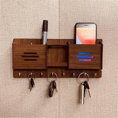 Wooden Mobile Holder With KeyChain Hanging