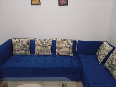 U shape sofa with curtains