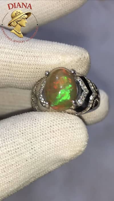 9.98 Grams, (Natural-Opal) Silver Ring