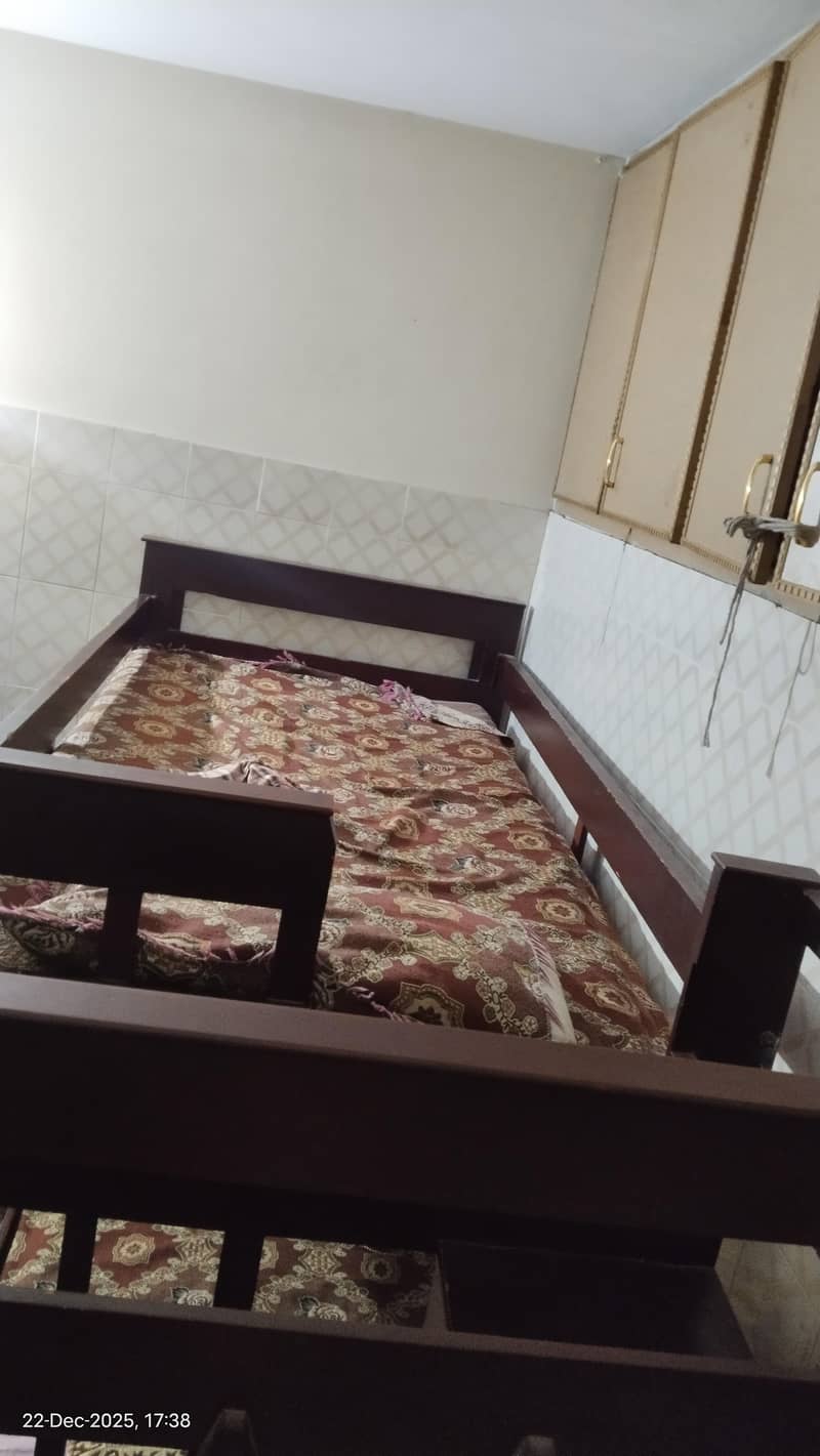 wodden bunk bed with mattress 0