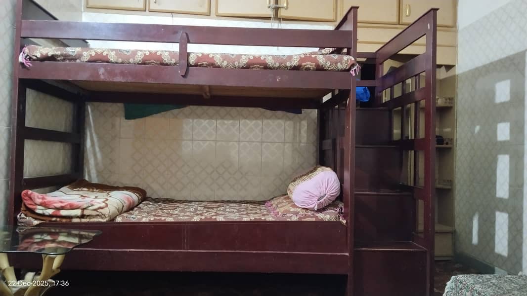 wodden bunk bed with mattress 1