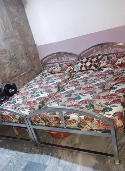 2 single beds with matress pure metal 03095145458 contact number