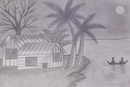 Beautiful Sea-side hut sketch