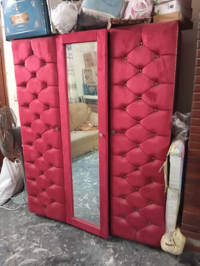 Red Velvet bed Set bed side table dressing and Wardrobe