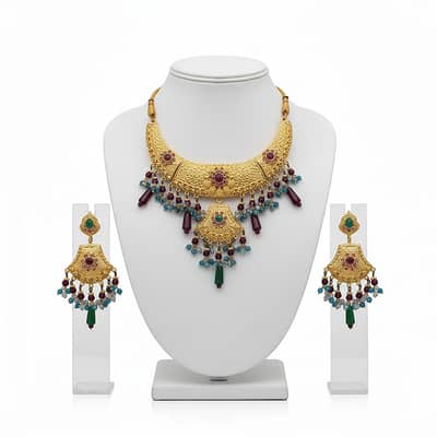 Antique Gold Plated Bridal Necklace Set - Brand New Condition