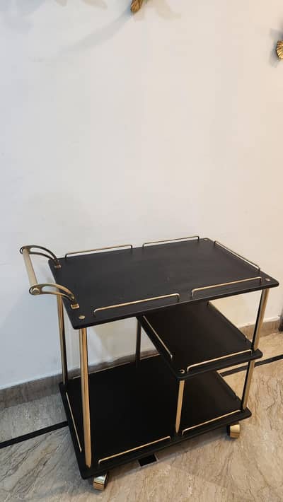 Tea Trolley New State/ Black and  Gold