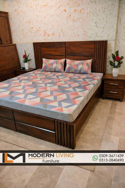 King size bed with 2 side tables best quality