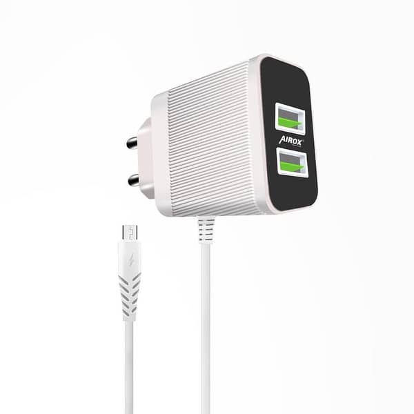 Airox 2A Dual USB Mobile Charger with Integrated Micro USB Cable