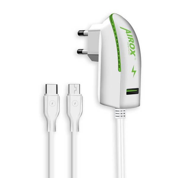 Airox CH09 Charger: Features Dual Built-in V8 and Type C Cables with Two USB Ports (3.4 Amps)