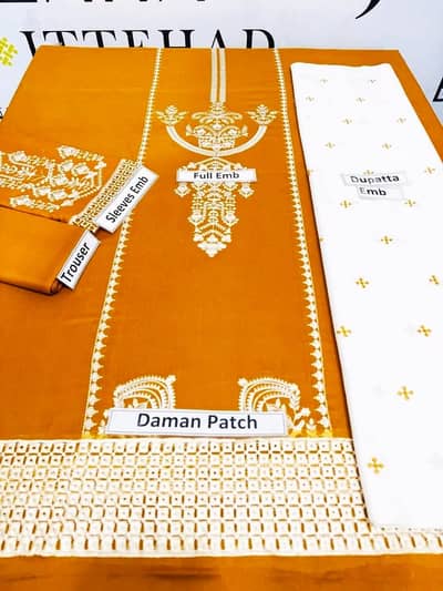 Dhanak 3Pcs Women's Unstitched Embroidered Suit