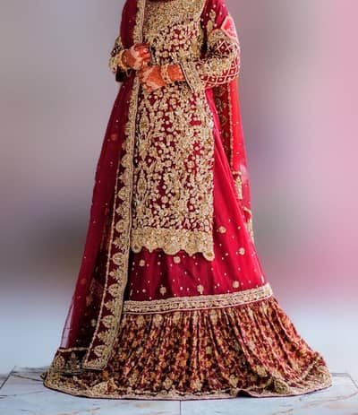 Bridal Farshi Lehnga Red Maroon Color