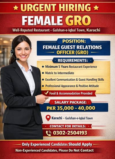 Urgent Hiring – Female Guest Relations Officer (GRO)