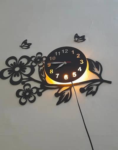 3D Flower Wooden Wall Clock With Premium Light whatsp nmbr 03115842311
