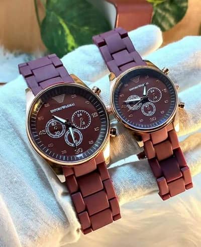 2 Pcs Unisex Stainless Steel Chronography Couple Watches- MultiColours