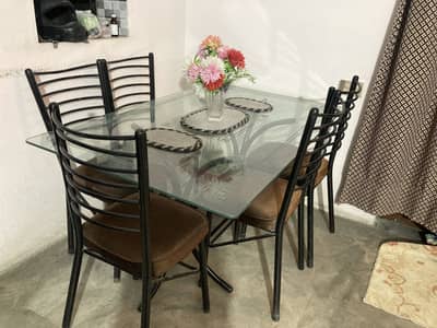 Glass Dining Table Set with 5 Chairs – Good Condition