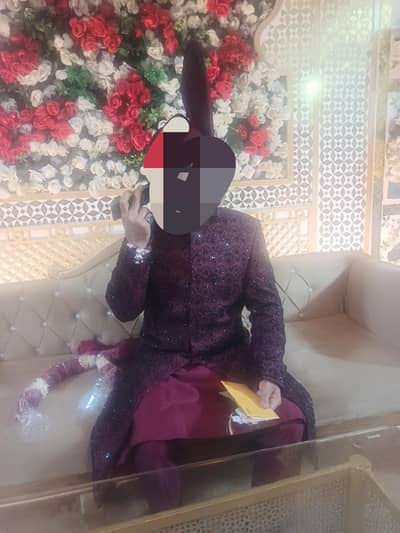 shairwani mehroon colour with black colour contrast