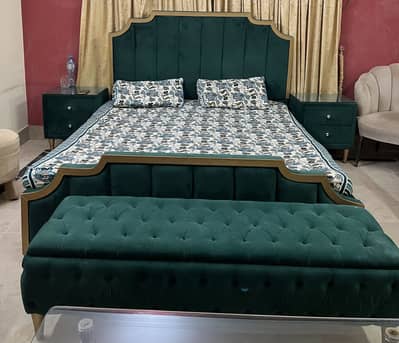 bed set and chairs table