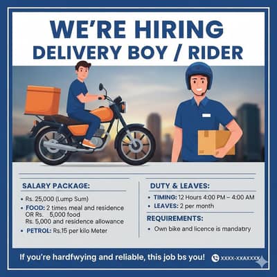 Delivery Boy / Rider Needed!”
