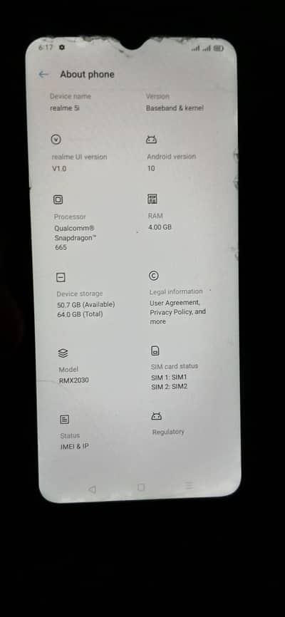 4/64 Realme 5I okay condition single handed used