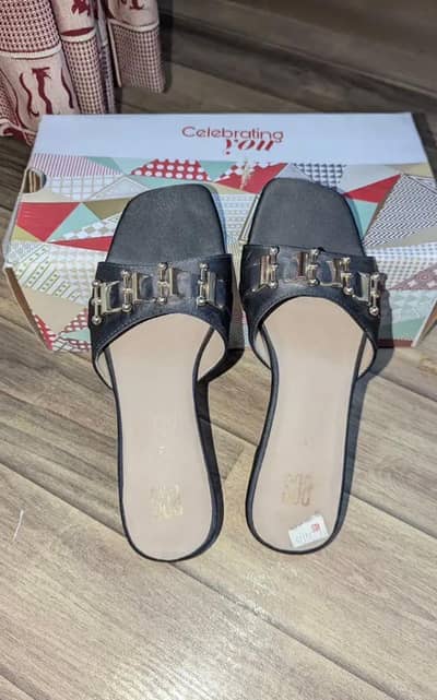 Selling ECS flat chappal in black color