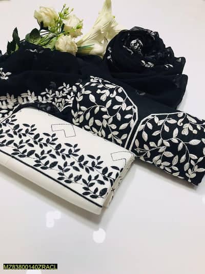 3pcs women unstitched embroidered lawn