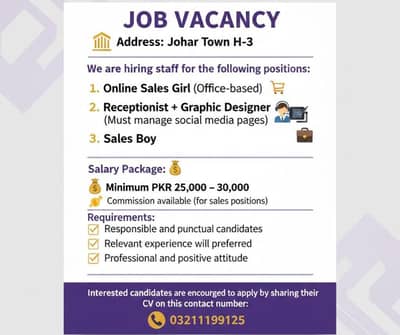  Urgent Hiring – Office & Sales Staff Required