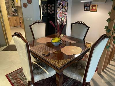 Premium Wooden Dining Table glass top with 4 chairs