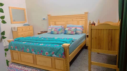 Title: Hand Carved Wooden Bed – Solid Wood – Excellent Condition