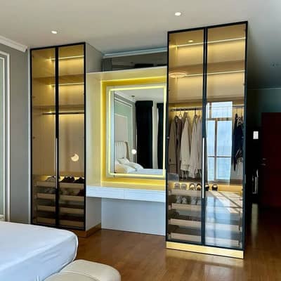 almari, glass door wardrobe, sliding cupboard, kitchen cabinet
