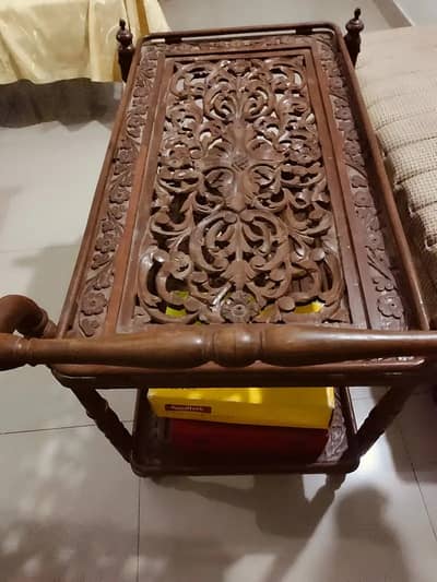 Wooden Serving Trolley – Hand-Carved Design For Sale Condition 10/10