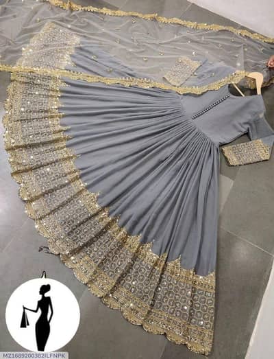 Chiffon embroidered maxi suit